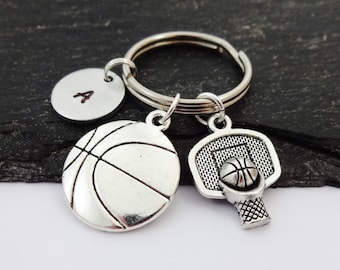 Initial Basketball Keyring, Sports Gift, Basketball Player Gifts, Personalised Charm Keychain, Gift for Coach, Basketball Team Gifts, Sport