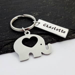 Personalised Elephant Keyring, Elephant Gift, Personalized Gifts, Charm Keyring, Hand Stamped, Elephant Keychain, Animal Gifts, Name Keyring