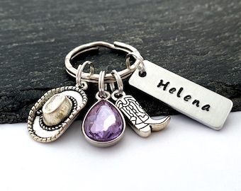 Cowgirl Keyring , Cowboy Keychain , Personalised Country Girl Gift , Country Music Keyring , Cowboy Gifts