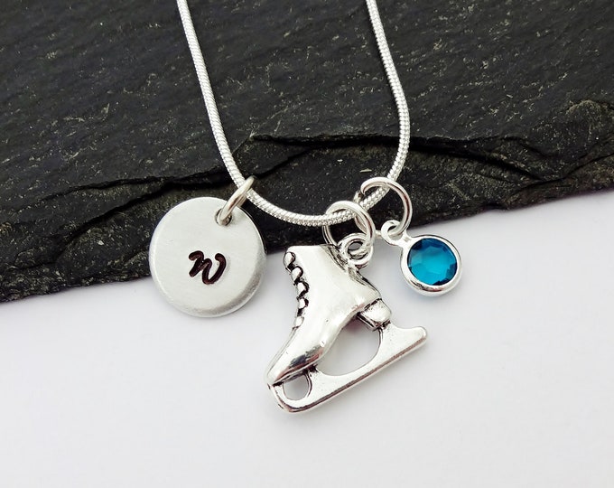 Personalised Ice Skate Necklace, Figure Skater Jewellery, Initial Charm