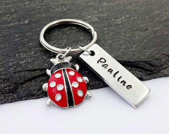 Llavero con dije de mariquita, llavero personalizado, regalos de mariquita, regalo de mariquita, detalle para Navidad, llavero con nombre, llavero de insecto