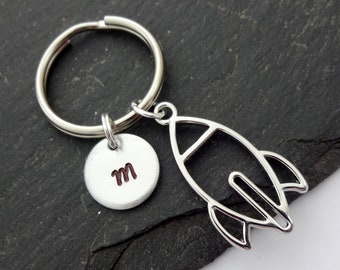Llavero con inicial de cohete, regalo de cohete, llavero espacial, llavero de cohete, llavero con inicial, regalo personalizado, llavero de nave espacial, regalo espacial