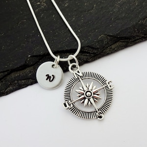 Initial Compass Necklace, Travel Necklace, Initial Charm Necklace, Travel Gift, Traveller Gifts, Personalised Travel Gifts, Travel Jewellery image 1