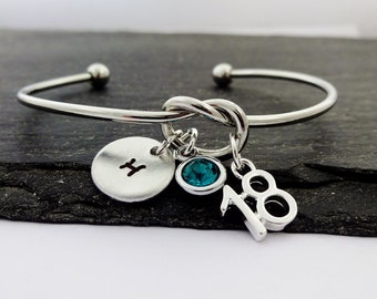 18 Bracelet, 18th Birthday Gift, 18th Gifts, Knot Bangle, Personalised Jewellery, Charm Bracelet, Gift For Her, Birthday Gift, Milestone Age