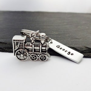 Train Keyring, Train Gifts, Name Keyring, Train Keychain, Personalised Gifts, Charm Keyring, Train Lover Gift, Train Driver Gift image 1