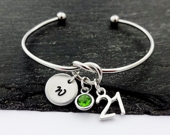 21 Bracelet, 21st Birthday Gift, 21st Gifts, Knot Bangle, Personalised Jewellery, Charm Bracelet, Gift For Her, Birthday Gift, Milestone Age