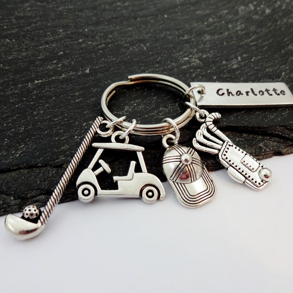 Golf Gifts, Personalised Golf Keyring, Golfer Gifts, Sports Charm Keychain, Gifts For Golfers, Gifts for Men /Women, Golf Lover Golfing Gift