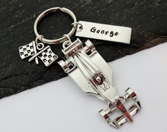 Personalised Racing Car Keyring, Racing Gifts, Car Charm Keychain, Name Keyring, Personalized Gift, Racing Driver Gift, Motor Sport Fan Gift