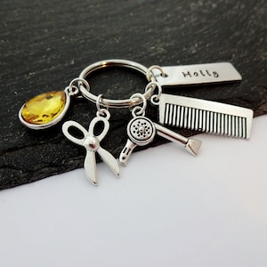 Personalised Hairdresser Keyring, Hairdressing Charm Keychain, Gift For Barber, Trainee Student Hair Salon Owner, Wedding Hair Stylist Gifts