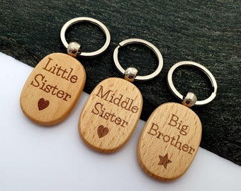 Personalised Sister Keyring, Brother Keychain, Siblings Gifts, Big Little Middle, Gift For Sister, Gift For Brother