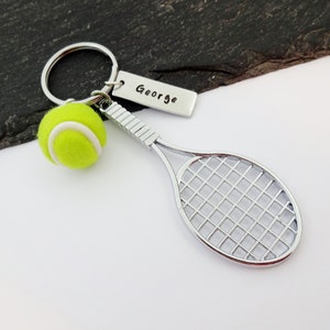 Personalised Tennis Keyring, Tennis Player Gift, Name Keyring, Sports Coach Gifts, Tennis Fan Gift, Tennis Lover Gift, Racket Charm Keychain