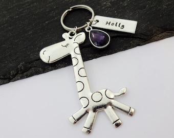 Personalised Giraffe Keyring, Animal Gifts, Custom Charm Keychain, Name Keyring, Zookeeper Gift, Personalized Gifts, Giraffe Gift