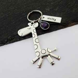 Personalised Giraffe Keyring, Animal Gifts, Custom Charm Keychain, Name Keyring, Zookeeper Gift, Personalized Gifts, Giraffe Gift