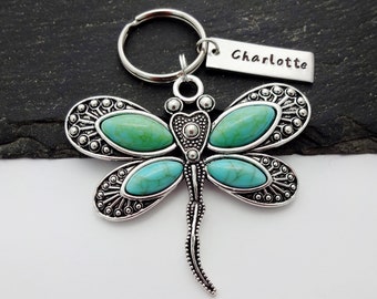 Name Dragonfly Keyring, Dragonfly Gifts, Name Keychain, Personalised Gifts, Animal Charm Keyring, Secret Santa Gift For Her, Insect Gift