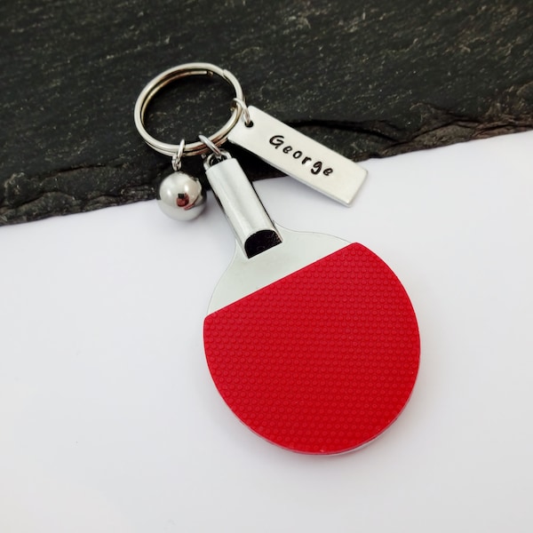 Table Tennis Keychain, Name Keyring, Personalised Sports Gifts, Hand Stamped, Table Tennis Player, Personalized Keychain, Ping Pong Gift