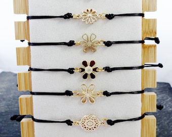 Cord Flower Bracelet, Six Different Designs, Stacking Flower Jewellery, Adjustable String Bracelet, Jewelry Gifts, Stocking Filler Gift