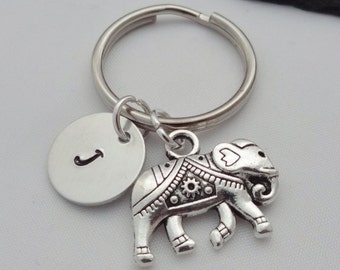Elephant Charm Keyring, Initial Elephant Keyring, Hand Stamped Keyring, Elephant Keyring, Animal keyring, Keychain, Personalised, Gift