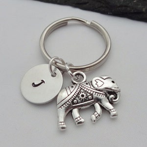 Elephant Charm Keyring, Initial Elephant Keyring, Hand Stamped Keyring, Elephant Keyring, Animal keyring, Keychain, Personalised, Gift image 1