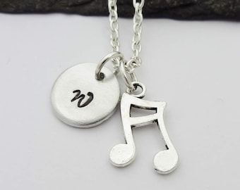 Initial Music Note Necklace, Music Note Necklace, Initial Music Necklace, Charm Necklace, Music Gift, Musical Gift, Personalised Music Gifts