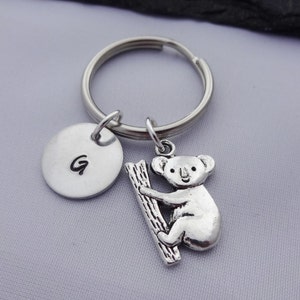 Initial Koala Keyring, Koala Bear Keyring, Hand Stamped Keyring, Koala Keyring, Charm Keyring, Keychain, Personalised Keyring, Koala Gift