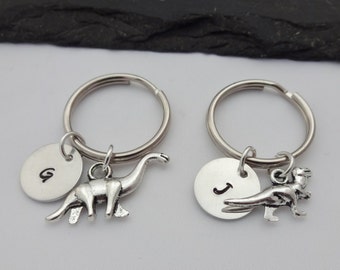 Initial Dinosaur Keyring, Hand Stamped Keyring, Dinosaur Keyring, Animal keyring, Charm Keyring, Dinosaur Keychain, Personalised Keyring