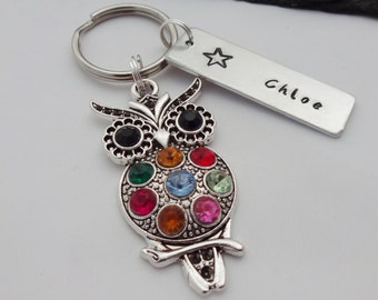 Personalised Owl Keyring, Hand Stamped Keyring, Owl Keyring, Animal keyring, Name Keyring, Owl Keychain, Personalised Keyring, Owl Gift