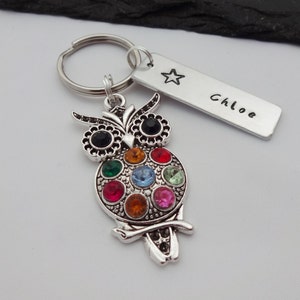 Personalised Owl Keyring, Hand Stamped Keyring, Owl Keyring, Animal keyring, Name Keyring, Owl Keychain, Personalised Keyring, Owl Gift