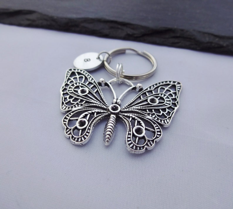 Butterfly Keychain, Butterfly keyring, Initial Butterfly Keyring, Hand Stamped Keyring, Butterfly Charm, Personalised Gift, Butterfly Gift image 4