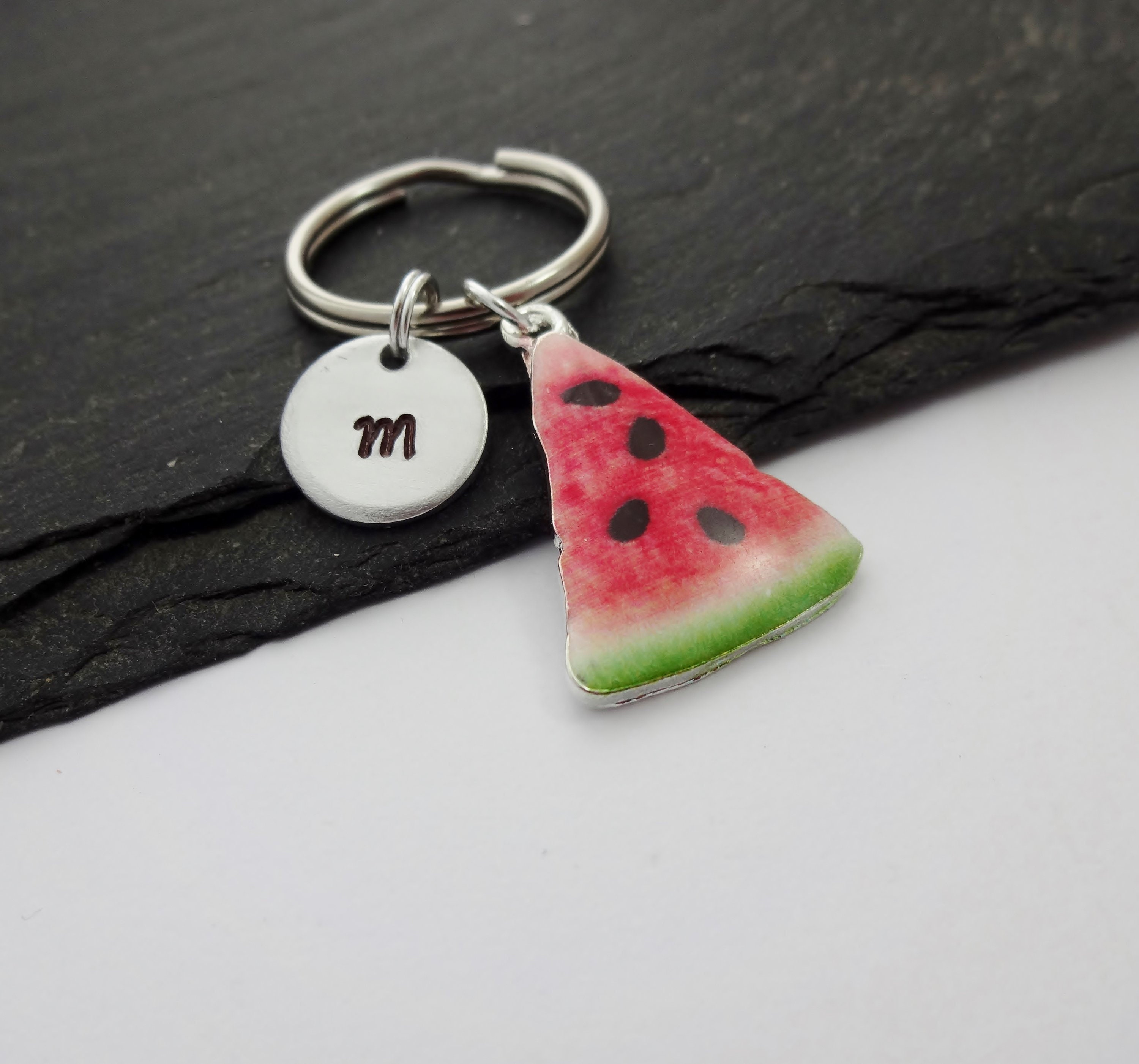 Watermelon Keyring Hand Stamped Keyring Charm Keyring Etsy UK