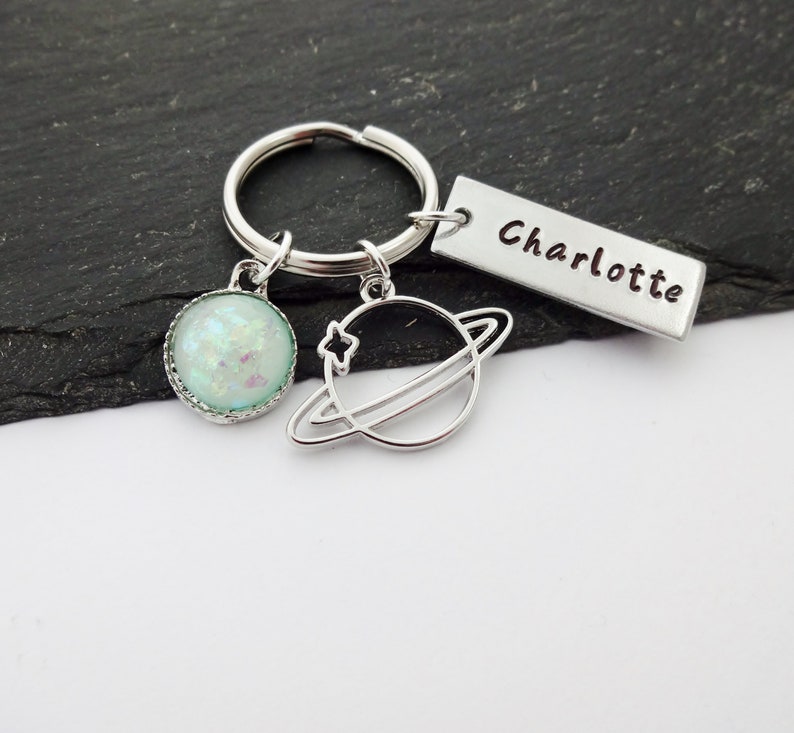 Planet Keyring, Personalised Space Keyring, Space Gift, Name Keychain, Hand Stamped, Personalized Gifts, Outer Space Gifts, Astronomy Gifts image 7
