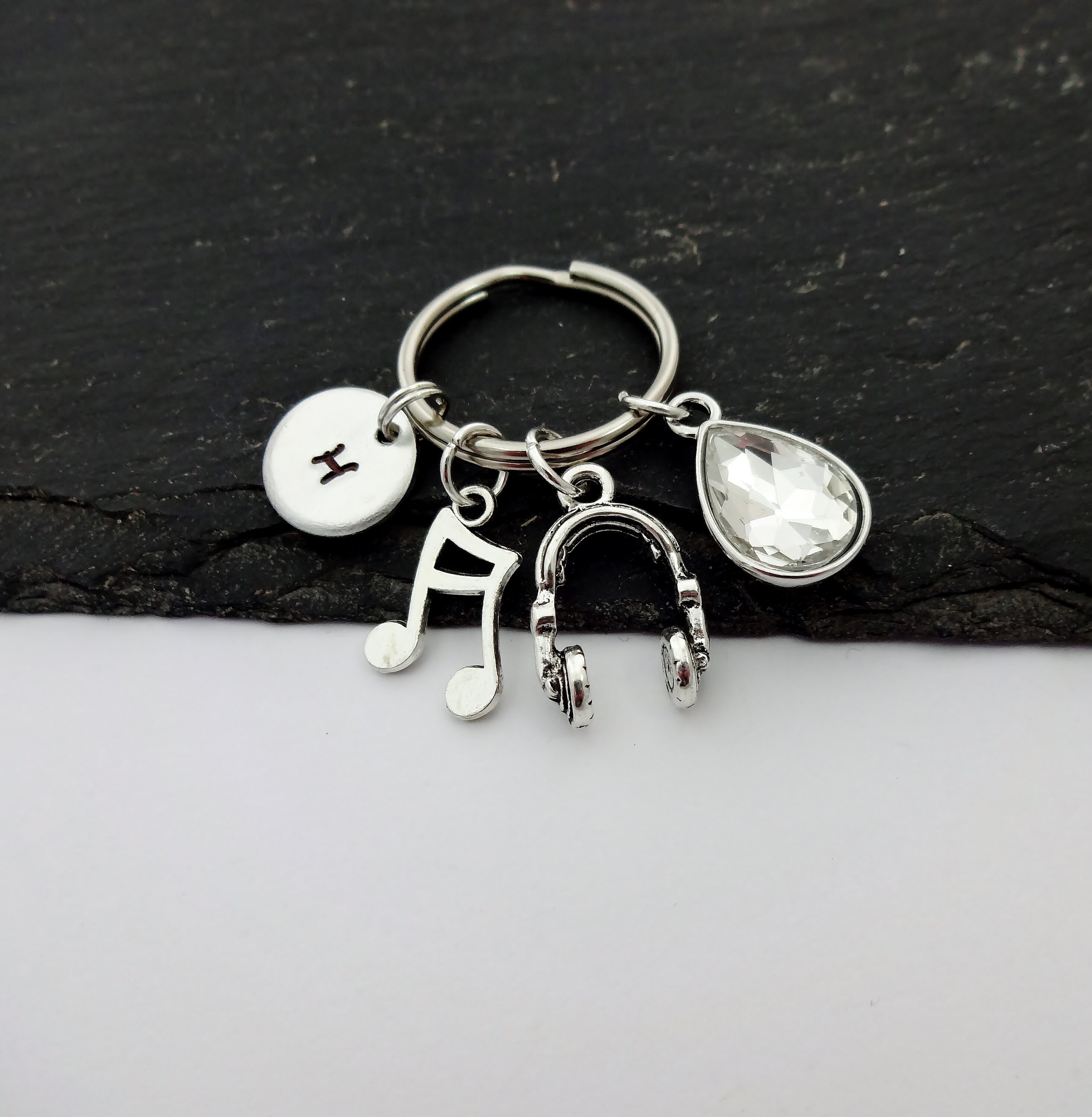 Headphones Keychain Music Keyring Hand Stamped Keyring Etsy