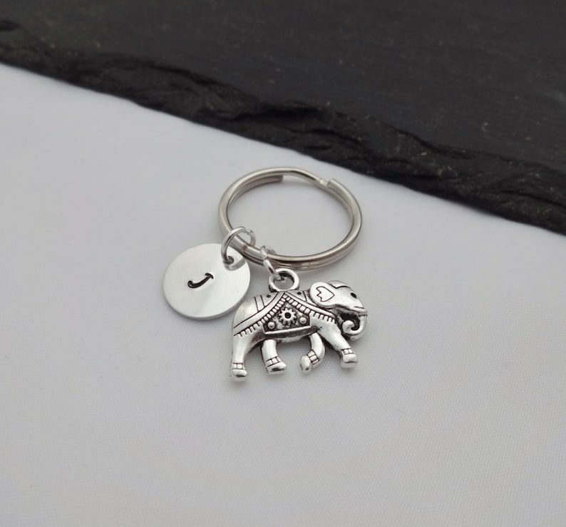 Elephant Charm Keyring, Initial Elephant Keyring, Hand Stamped Keyring, Elephant Keyring, Animal keyring, Keychain, Personalised, Gift image 5