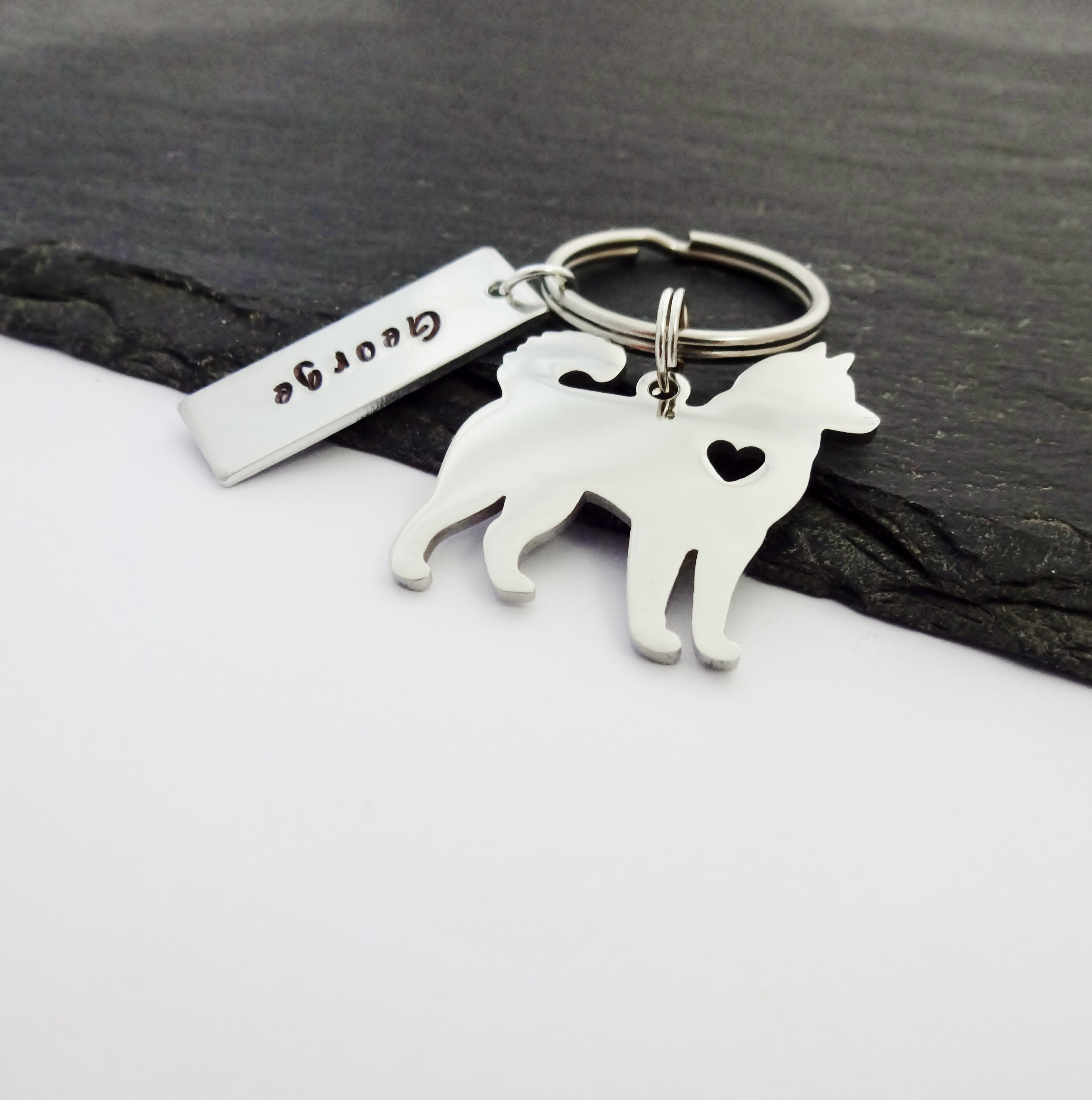 Personalised Dog Keychain Name Keyring Hand Stamped Gifts Etsy UK