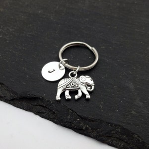 Elephant Charm Keyring, Initial Elephant Keyring, Hand Stamped Keyring, Elephant Keyring, Animal keyring, Keychain, Personalised, Gift image 2