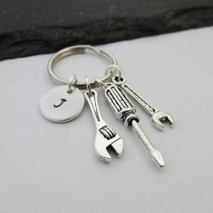 Mechanic Keyring, Initial Keychain, Tool Keyring, Hand Stamped Keyring, Charm Keyring, Spanner Keychain, Mens Gift, Mechanic Gifts, Wrench image 5