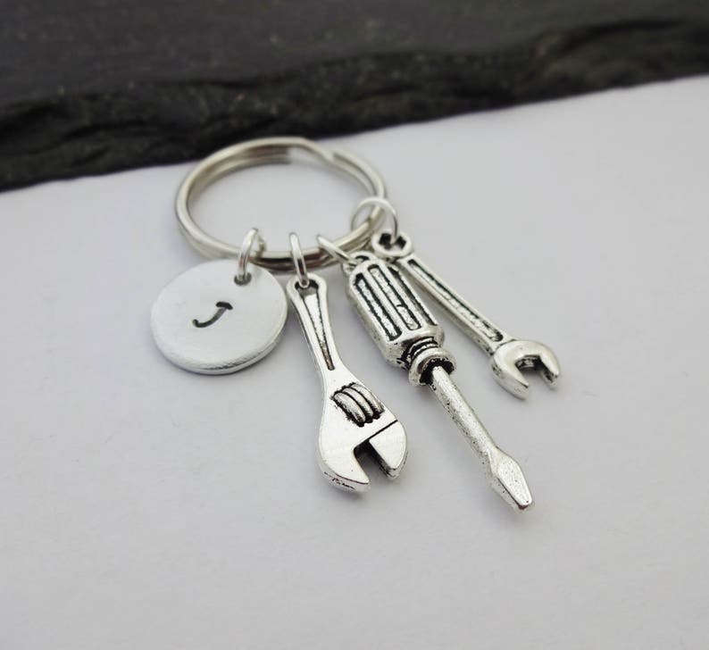 Mechanic Keyring, Initial Keychain, Tool Keyring, Hand Stamped Keyring, Charm Keyring, Spanner Keychain, Mens Gift, Mechanic Gifts, Wrench image 5