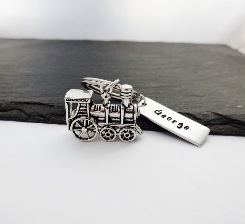 Train Keyring, Train Gifts, Name Keyring, Train Keychain, Personalised Gifts, Charm Keyring, Train Lover Gift, Train Driver Gift image 1