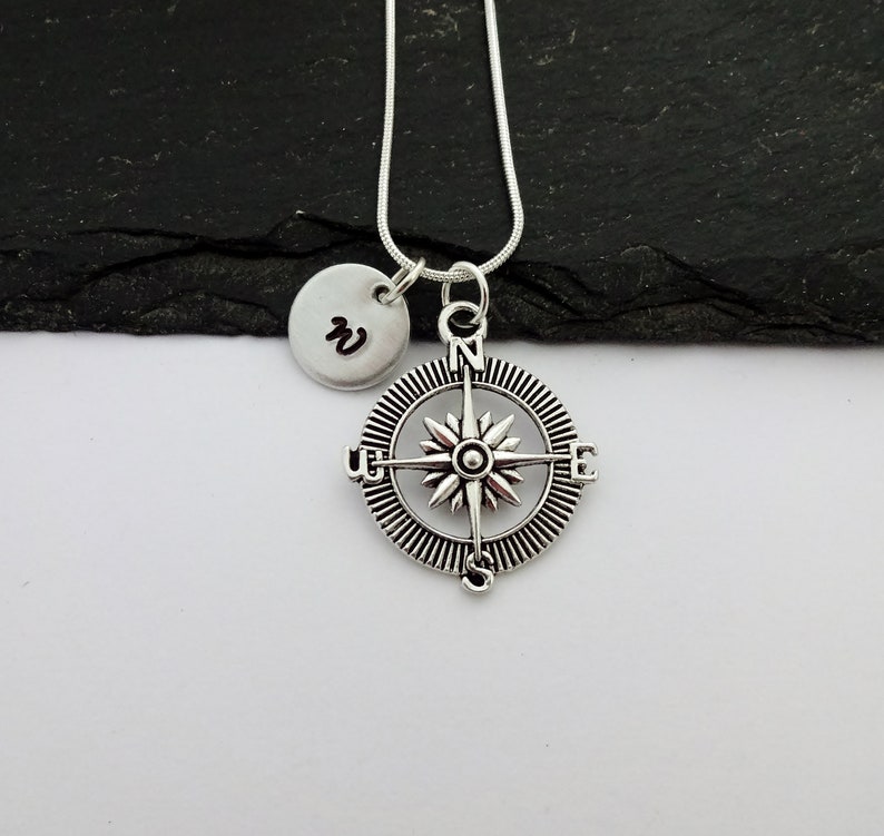 Initial Compass Necklace, Travel Necklace, Initial Charm Necklace, Travel Gift, Traveller Gifts, Personalised Travel Gifts, Travel Jewellery image 2