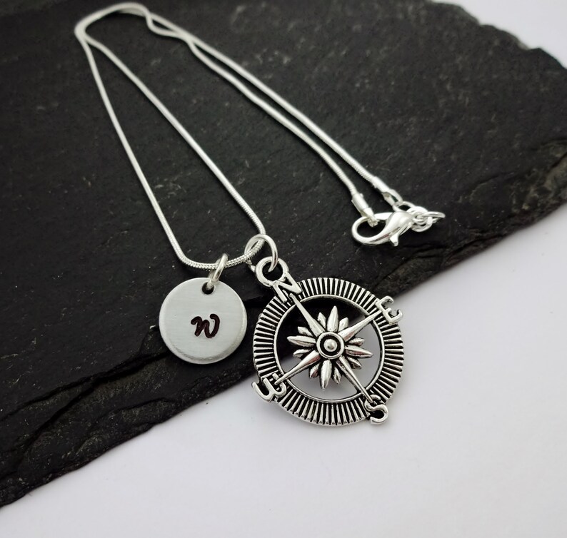 Initial Compass Necklace, Travel Necklace, Initial Charm Necklace, Travel Gift, Traveller Gifts, Personalised Travel Gifts, Travel Jewellery image 8