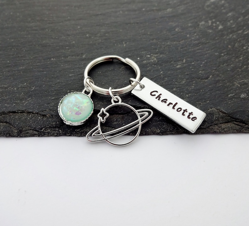 Planet Keyring, Personalised Space Keyring, Space Gift, Name Keychain, Hand Stamped, Personalized Gifts, Outer Space Gifts, Astronomy Gifts image 3