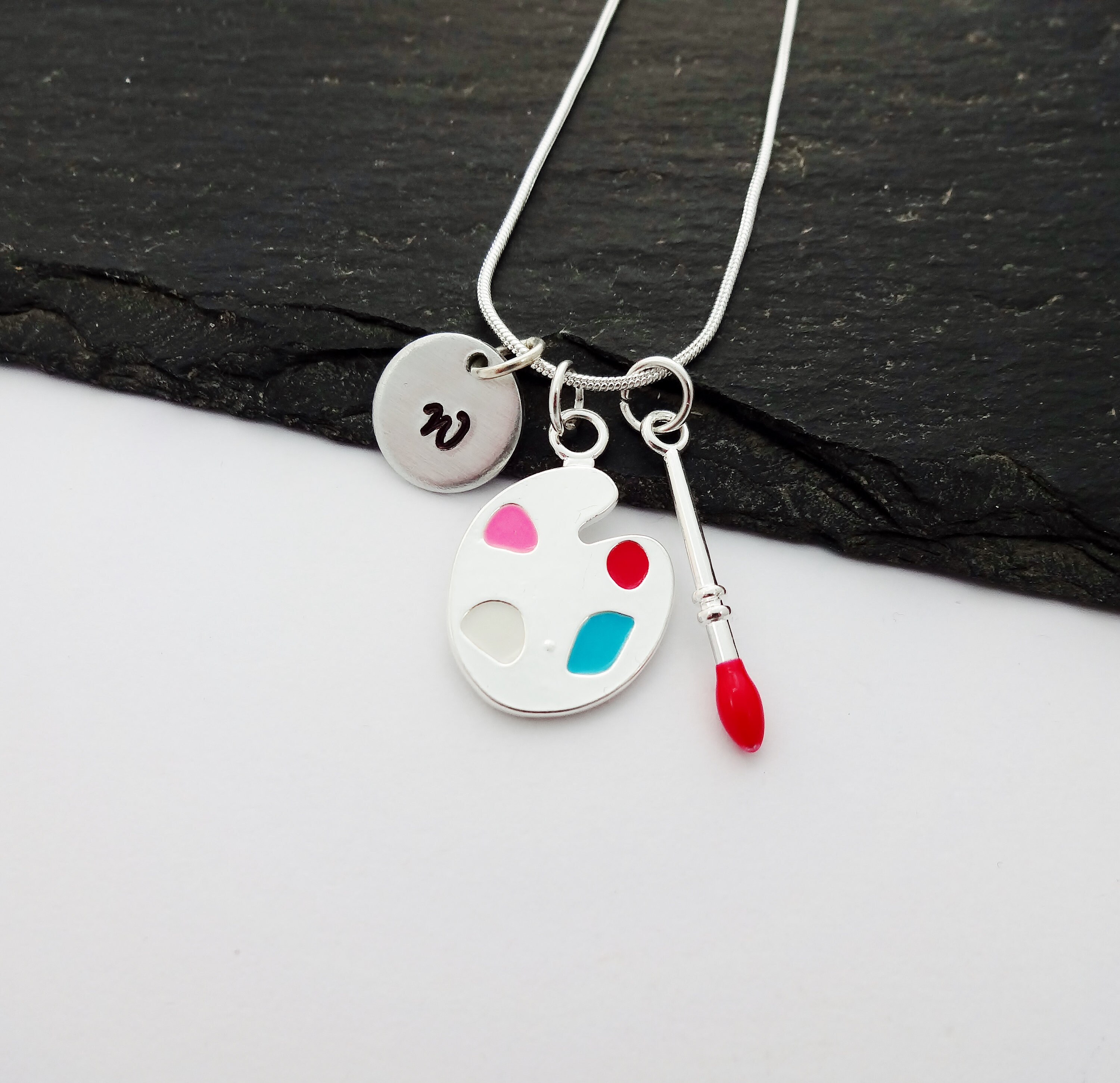 Paint Necklace Initial Necklace Paint Palette Necklace Etsy