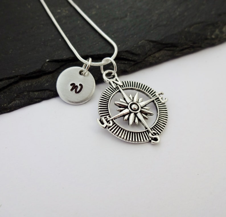 Initial Compass Necklace, Travel Necklace, Initial Charm Necklace, Travel Gift, Traveller Gifts, Personalised Travel Gifts, Travel Jewellery image 5