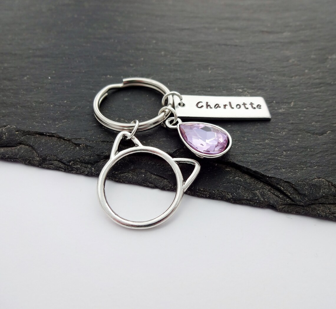 Personalised Cat Keychain Cat Keyring Animal Gifts Name Etsy