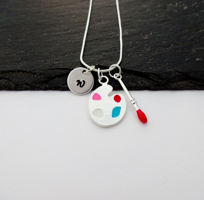 Paint Necklace Initial Necklace Paint Palette Necklace Etsy