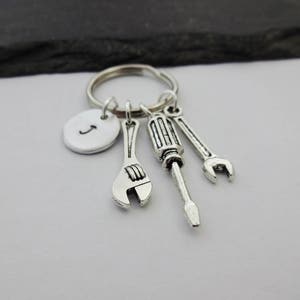 Mechanic Keyring, Initial Keychain, Tool Keyring, Hand Stamped Keyring, Charm Keyring, Spanner Keychain, Mens Gift, Mechanic Gifts, Wrench image 4