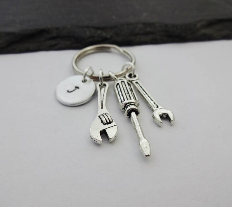 Mechanic Keyring, Initial Keychain, Tool Keyring, Hand Stamped Keyring, Charm Keyring, Spanner Keychain, Mens Gift, Mechanic Gifts, Wrench image 4