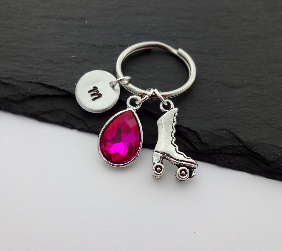 Roller Skate Keychain, Initial Keyring, Skater Gift, Roller Skating