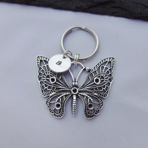 Butterfly Keychain, Butterfly keyring, Initial Butterfly Keyring, Hand Stamped Keyring, Butterfly Charm, Personalised Gift, Butterfly Gift image 3