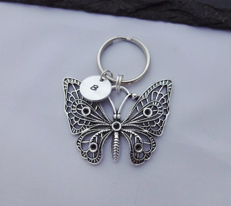 Butterfly Keychain, Butterfly keyring, Initial Butterfly Keyring, Hand Stamped Keyring, Butterfly Charm, Personalised Gift, Butterfly Gift image 3