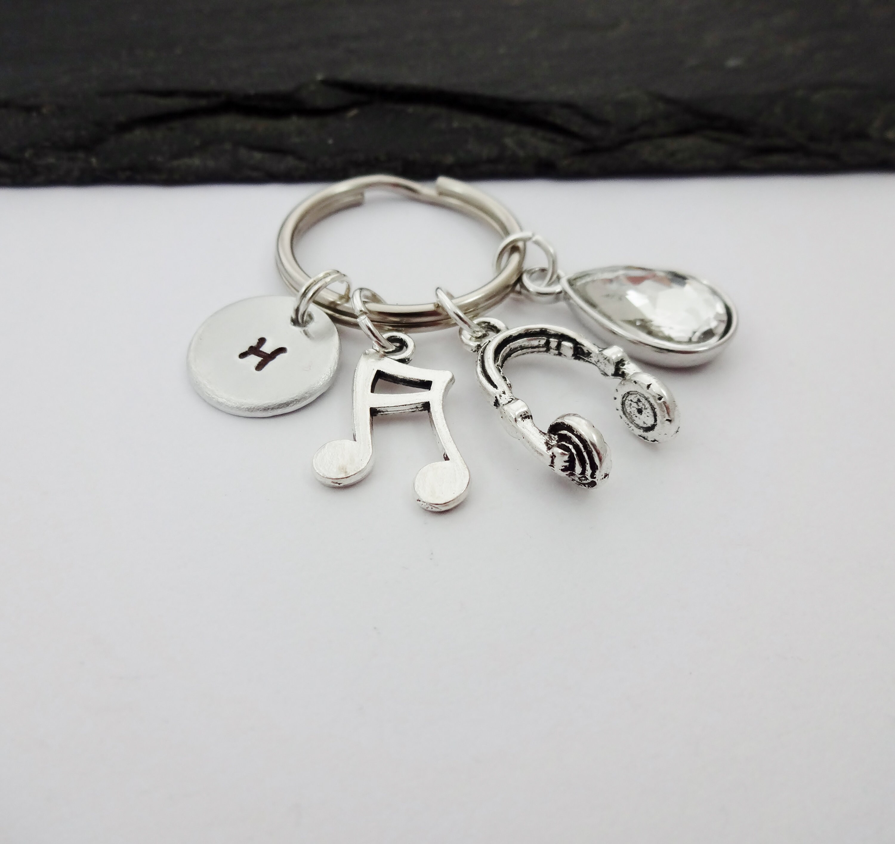 Headphones Keychain Music Keyring Hand Stamped Keyring Etsy Canada
